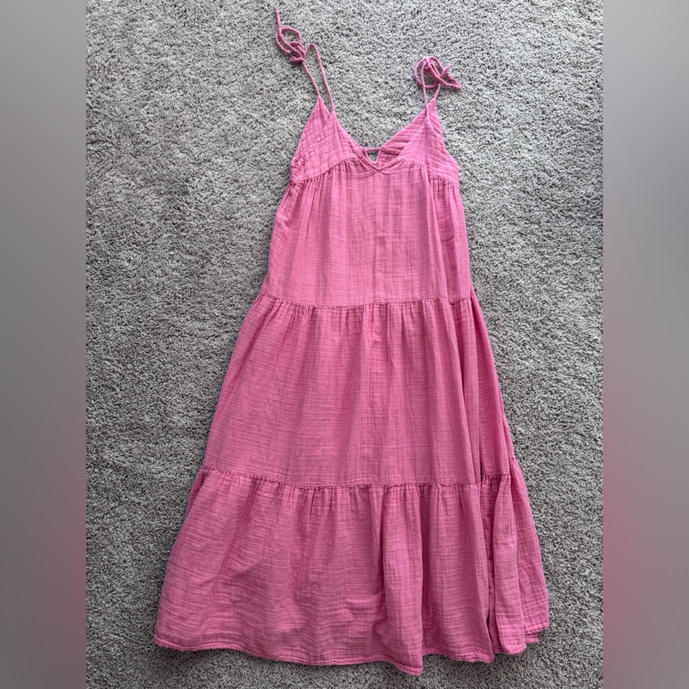 Zara Pink Tiered Maxi Dress Size Small Tie Strap Boho Summer